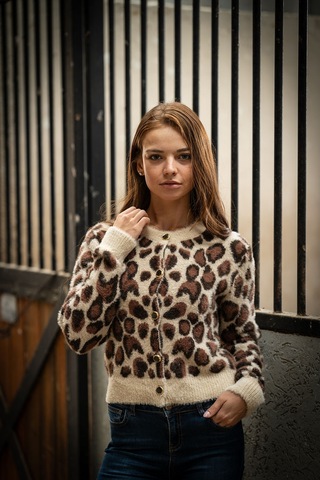 Verdeblanco Leopar Desenli Düğme Detaylı Hırka Leopar