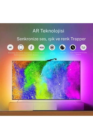 Techtic Kameralı Tv Arka Aydınlatması Led Şerit Ekran Ve Müziğe Senkronize Tv Ambiyans 55-75inç 5m