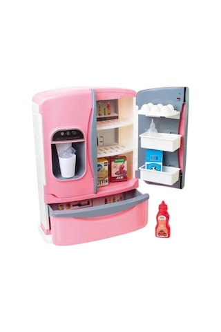 Pilli Işıklı Büyük Boy Oyuncak Buzdolabı Evcilik Oyun Seti Duman Efektli 3 Kapılı