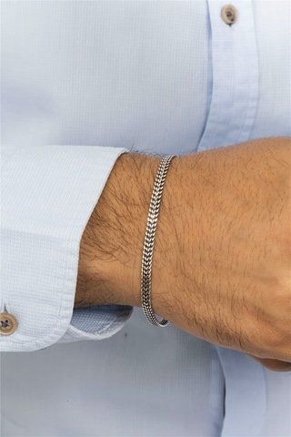 Zırh Motif Gümüş Erkek Bileklik -8411 Gümüş