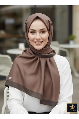 Premium Lux Original Monogram Şal İpek Vual, Yüksek Kalite, Hafif, Rahat, Şık, Tesettür, Shawl Kahverengi