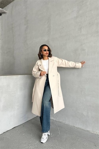 Neşeli Butik Kadın Astarlı Bej İthal Kaşe Kaban Nbg048 Bej