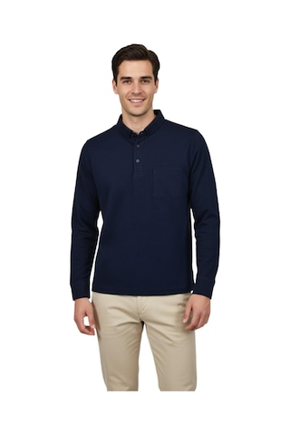 Erkek Gömlek Yaka Jakarlı Cepli Regular Fit Sweatshirt Bgl-st04957 Lacivert