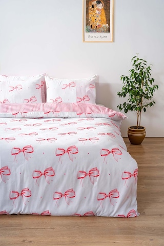 Kurdele Desenli Tek Kişilik Nevresim Takımı Pamuklu Pembe