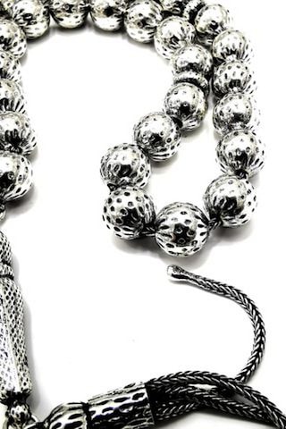 Omar Silver El İşi Telkari Gümüş Tesbih Yuvarlak Top Noktalı Oks
