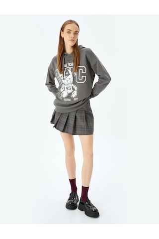 Koton Kolej Baskılı Kapüşonlu Uzun Kollu Sweatshirt Antrasit 5wal10842ık Antrasit