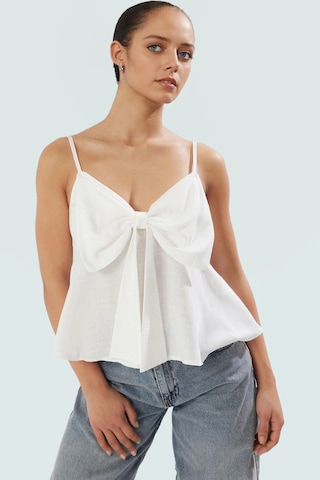 Ersefa Fitted Kalıp Keten Görünümlü Kolsuz Bluz %100 Polyester Günlük Ku Beyaz