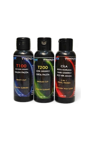 Trendwax 3lü 100ml Set Kalın Pasta, Orta Çizik Giderici Pasta Ve Koruyucu Cila Wax Trendwax 3lü 100ml Set Kalın Pasta, Orta Çizik Giderici Pasta Ve Koruyucu Cila Wax