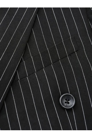Suitmen Erkek Kruvaze Silim Fitt Çizgili Takım Elbise Bgl-st04764 Siyah