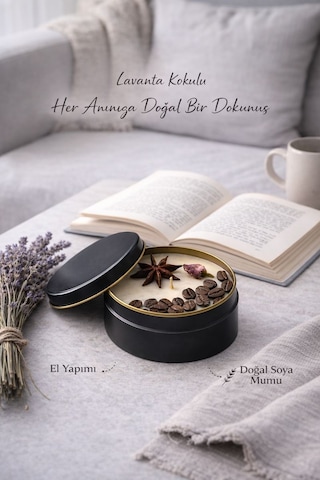 Dekoratif Lüks Soya Mum,el Yapımı Doğal Mum,metal Kutu ,anason Detay Ev Hediyesi,kahve Kokulu 100 G Kahverengi - Krem