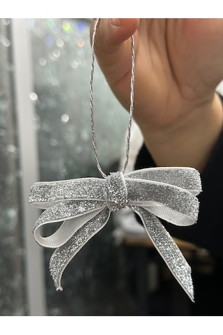 Paşateks Simli Gümüş Fiyonk Askılı Yılbaşı Noel Ağaç Süsü Ve Dekoratif Kurdele