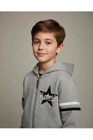 Yıldız Nakışlı Erkek Çocuk Hırka Gri Gri
