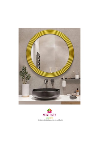 Zümrüt Gold Dekoratif Ayna Yuvarlak Işlemeli Duvar Aynası 43 Cm Altın