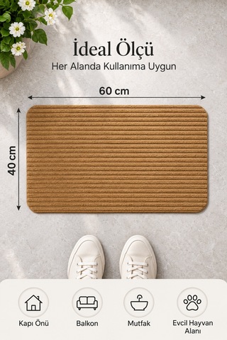 Kapı Önü Paspası Yıkanabilir Kaymaz Taban Balkon Önü Dış Kapı Antre Giriş Koridor Mutfak İç Dış Mekan Halı Paspas Bej