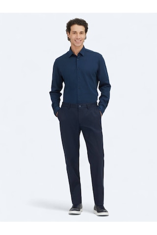 Lacivert Düz Regular Fit Dokuma Casual %100 Pamuk Gömlek Lacivert