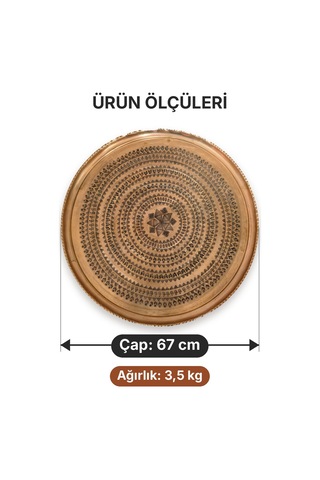 Binbir Trend 67 Cm El İşlemeli Otantik Desenli Kalın Urfa Bakır Tepsi Baklava Yıldız Ve Badem Motifli