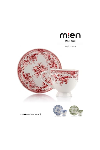 Mien 2 Li Porselen Kahve Fincan Takımı 100 Ml 3 Farklı Renk Seçeneği Beyaz