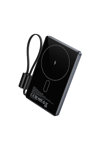 Vention Ultra Slim Serisi 5000mah Powerbank 15w Manyetik Kablosuz Şarj 2xusb-c Tft Ekran Dahili Askı Kablolu Gri
