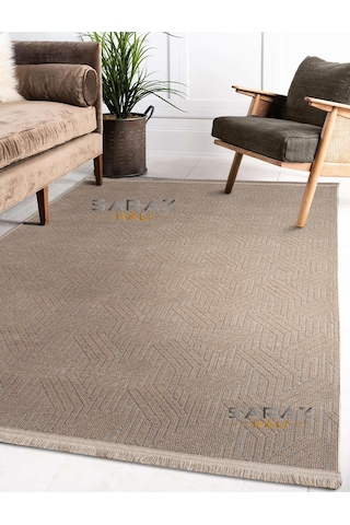 Bohem Saçaklı Kaymaz Dokuma Kilim Salon Halısı Mutfak Halısı Balkon Özel Ölçü Yolluk Krem Vizon