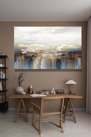 Yatay Kanvas Tablo Tekli Ev Kafe Ofis Gilded Earth Altın Varak Efekt Soyut Manzara Tablosu 2760