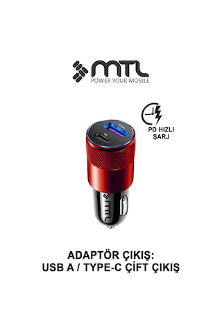 Araç Şarj Aleti Çakmaklık 38w Type-c Type-c + Usb Çift Portlu - Qualcomm Qc 4.0 Desteği Mt-a1835