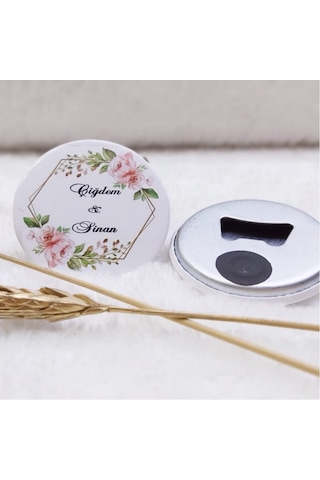 Açacak Magnet Nikah Şekeri Pembe Çiçek Uv Baskılı 30 Adet