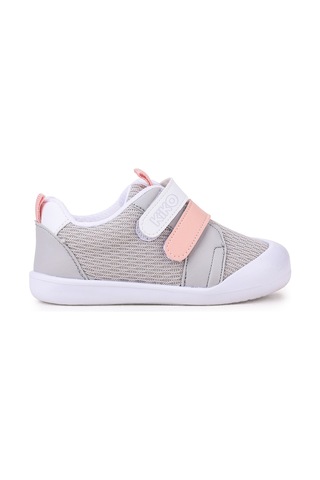 Kiko Kids Textile Cırtlı Kız Bebek Spor Ayakkabı Gri - Pudra