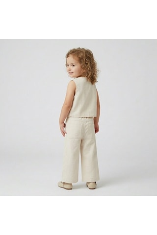 Ministok Cherry Lady Kiraz Nakışlı Kız Çocuk Keten Yelek Pantalon Takım Krem