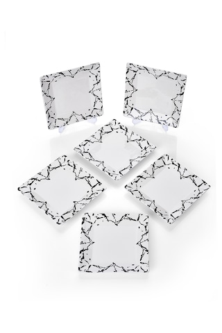 Piatti Naturali 6'lı Mermer Tatlı Tabak Seti Sunum Servis Pasta 15 Cm