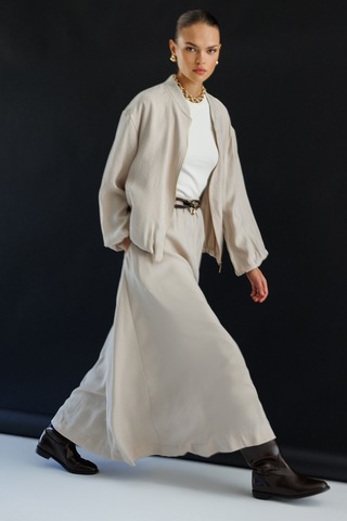 Mizalle Modal Karışımlı Taş Rengi Beli Lastikli Maksi Etek Taş