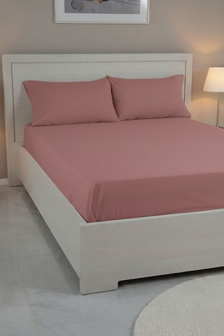 %100 Pamuk Ranforce Premium Çift Kişilik Çarşaf Seti - Pudra Pudra