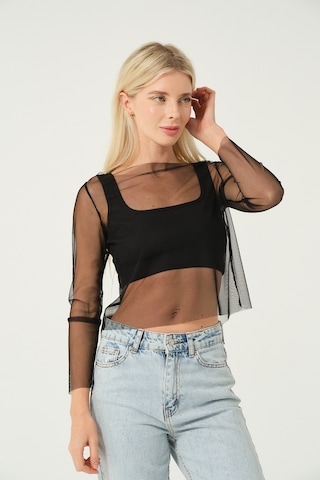 Transparan Bluz Siyah Siyah