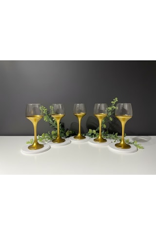 Alfafe Home Gold Ayaklı Cam Su Ve Meşrubat Kadehi 6 Lı Set Lüks Sofra Takımı, Şık Servis Bardağı Altın