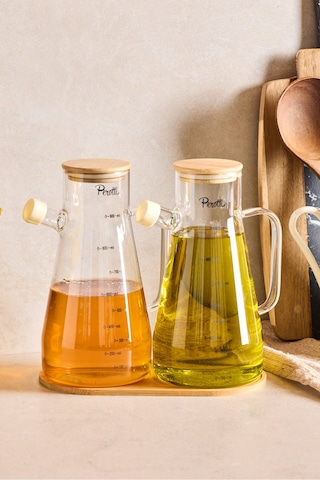 Std Gaella Bamboo 2 Li 900ml Tepsili Yağlık-sirkelik Seti 3 Parça Borosilikat Seffaf Şeffaf