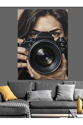 Kamera Tutan Kadın Fotoğrafçı Dekoratif Kanvas - Mdf Ahşap Tablo