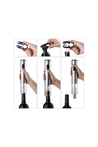 Jzcat Led Otomatik Mantar Vida Profesyonel Elektrikli Şarap Şişesi Açacağı Seti Gümüş
