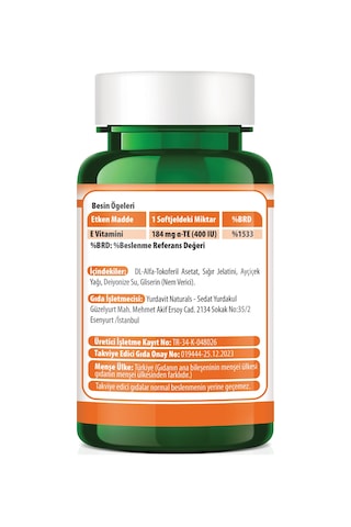Yurdavit E Vitamini 400 IU 100 Softgel
