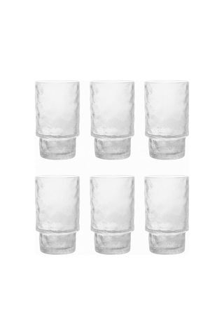 Buzul Desen Uzun Mesrubat Seti - Hill Model Bardak Takımı 6 Lı - 345 Ml. Şeffaf