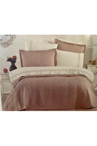 Modern Yatak Örtüsü Seti 9 Parça Pudra Pudra