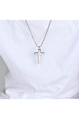 Paslanmaz Çelik Haç İncil Kolye İlk Komünyon Vaftiz Spor Takıları Siyah