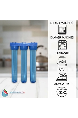 WaterMelon 20 Inç 3 Aşama Daire Bina Sayaç Girişi Su Arıtma Cihazı Yıkanabilir-1 Mikron-5Mikron