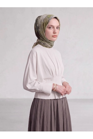 Ayshara Şakayık Çiçek Desenli Çift Taraflı Eşarp Haki Yeşil
