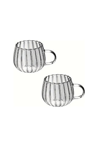 Mithra Life 2 Adet Ateşe Dayanıklı 400 Ml Çizgili Cam Kupa Bardak Mıt1100