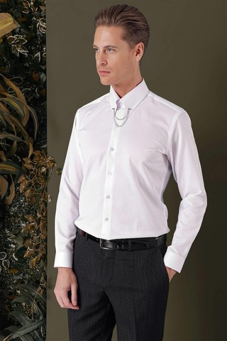 Efor Gk 710 Slim Fit Beyaz Klasik Gömlek Beyaz
