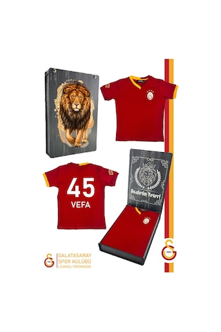 Gsstore Galatasaray Lisanslı Kırmızı Basic Çocuk Kişiye Özel T-shirt Ahşap Kutulu Kırmızı