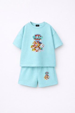 Fasardi Paw Patrol Baskılı Oversize %100 Pamuk Tişört Şort Çocuk 2li Takım Bebek Mavi