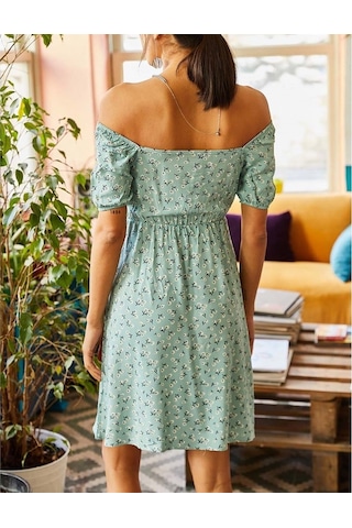 Aqe Fashion Kadın Yeşil Önü Büzgülü Beli Lastikli Elbise Yeşil