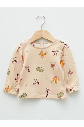 LC Waikiki Lcw Baby Pembe Bisiklet Yaka Uzun Kollu Baskılı Pamuklu Kız Bebek Sweatshirt 2'li Çok Renkli