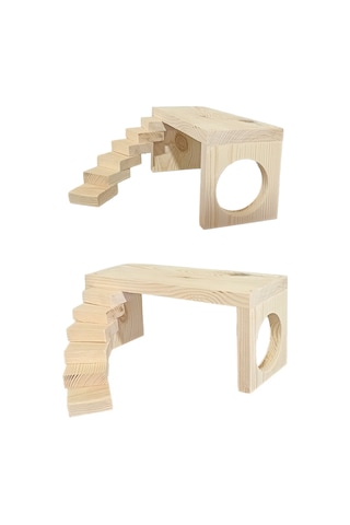 Doğal Ahşap Hamster Platformu & Oyun Alanı 25x11x10 Cm - Kemirgen Ara Kat Yuvası