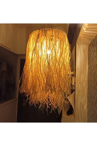 Hasır Doğal Saçaklı 28 Cm Dekoratif Rafya Avize Sarı